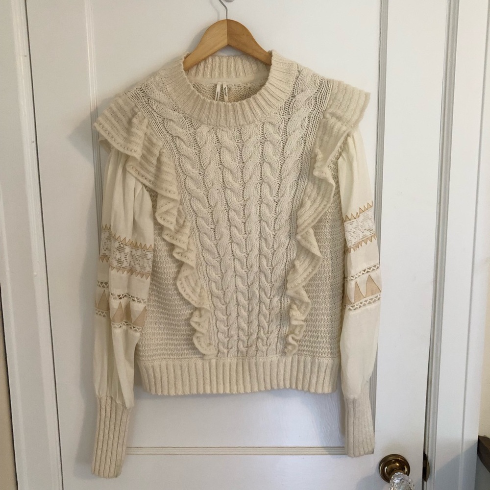 Anthropologie Cream Textured Sweater Vest Blouse combo Cream Cable Knit Sweater